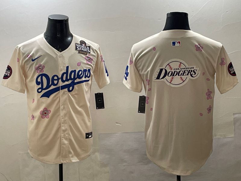 Men Los Angeles Dodgers Blank Cream Sakura Edition 2025 Nike MLB Jersey style 29